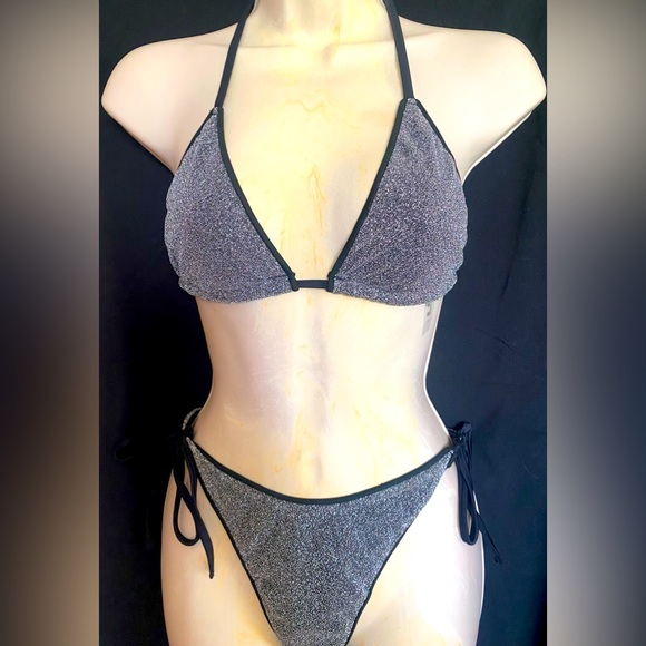 Shein 2pc bikini, black with silver overlay, Sz. Lg, NWOT - Picture 1 of 4